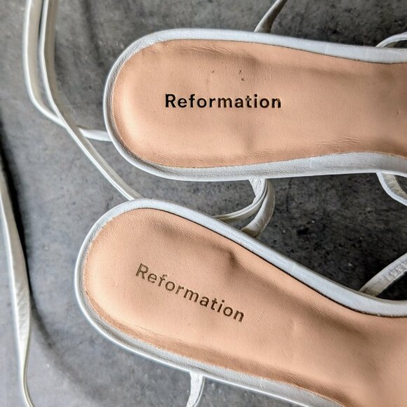 Reformation Sammie Lace Up Sandal White Leather Kitten Heel size 6.5 - Picture 6 of 9